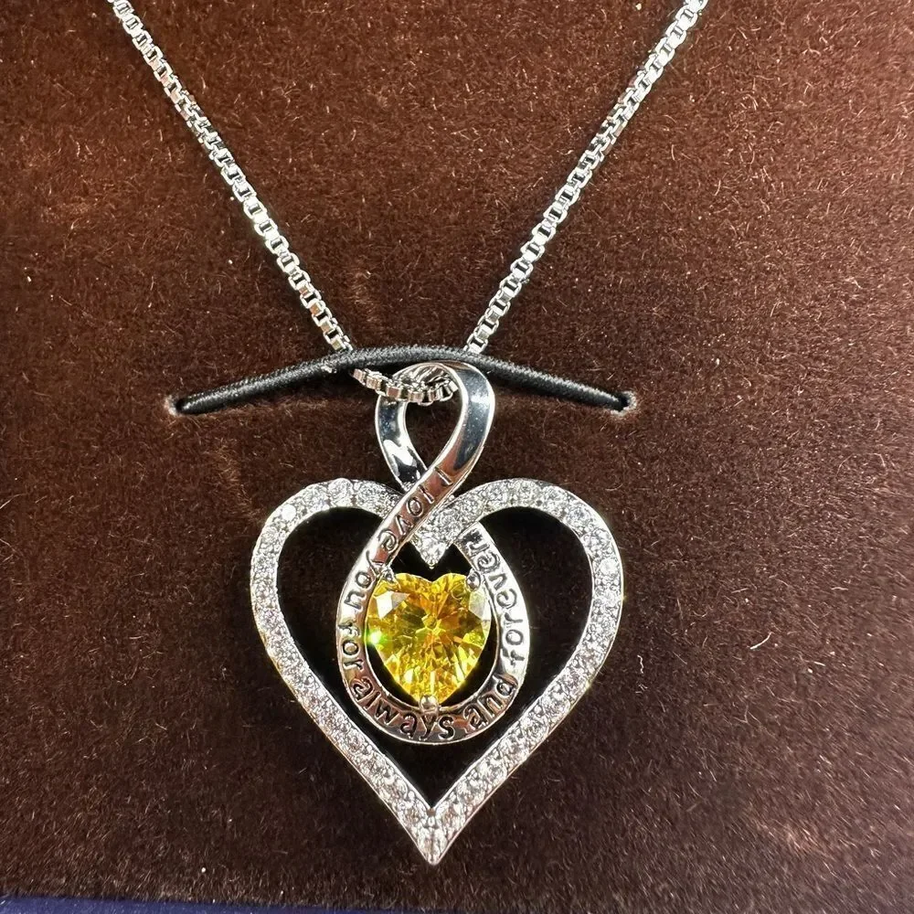 NIB, Redbee Brand 18kt GP/WG, 925 heart and yellow cz necklace!‎